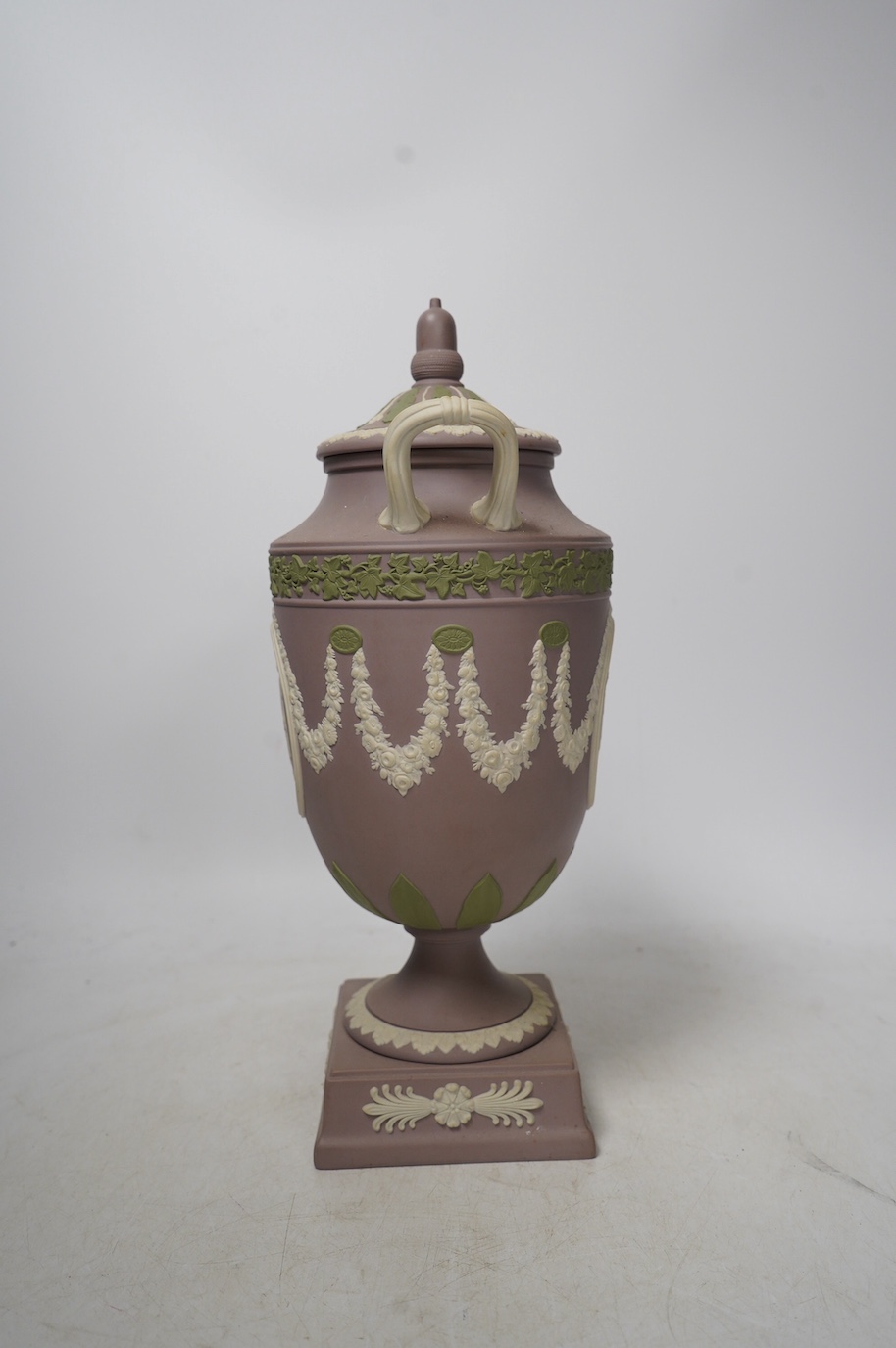 A Wedgwood three-colour Jasper vase and cover, model 40, Limited edition of 100 from the St. James‘s collection, 30cm high. Condition - good